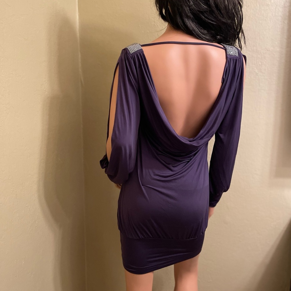 Baby Phat short purple Dress Snake Bite Rhinestone Accent Scoop Back. Size Small